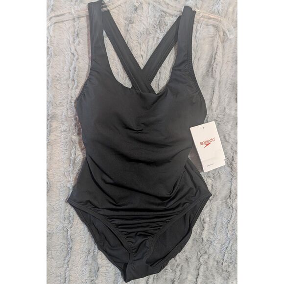 Speedo Other - Speedo Solid Scoop Neck One Piece Swimsuit Size Small NWT Anthracite Competitive
